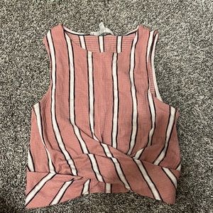 Small pink white and black stripped crop top